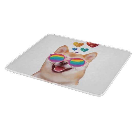 Planche À Découper Shiba Inu Chien avec Coeurs Saint Valentin (Coin)