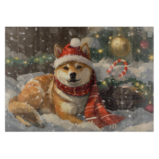 Planche À Découper Shiba Inu Chien Festive de Noël (Devant)