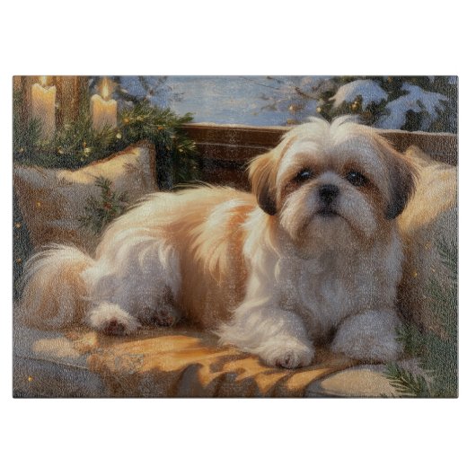 Planche À Découper Shih Tzu avec les lumières de Noël (Devant)