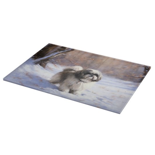 Planche À Découper Shih Tzu Laisse Neige Noël (Coin)