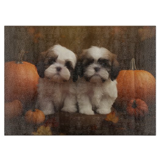 Planche À Découper Shih Tzu Puppy Automne Citrouille de plaisir (Devant)