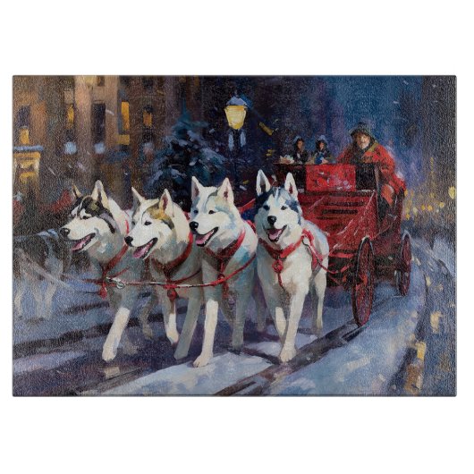 Planche À Découper Siberian Husky Saison de Fêtes de Noël (Devant)