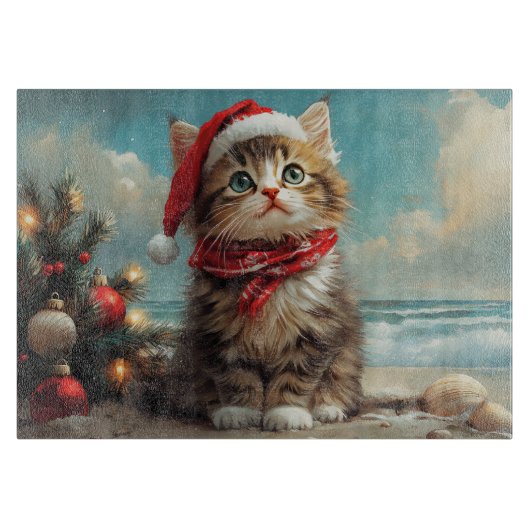 Planche À Découper Sibérie Chat Noël Plage Vintage (Devant)