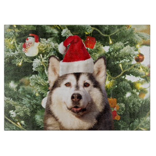 Planche À Découper Sibérie Husky Arbre de Noël Ornements Snowman (Devant)