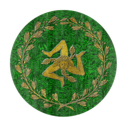 Planche À Découper Sicilien Trinacria Olive Wreath Patina Arrière - p (Devant)