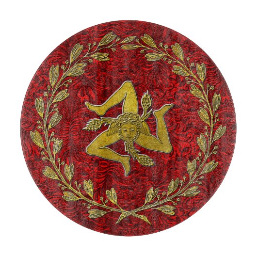 Planche À Découper Sicilien Trinacria Olive Wreath Patina Arrière - p (Devant)