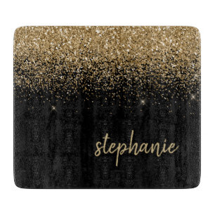 Planche À Découper Signature Moderne Paillettes Or Noir