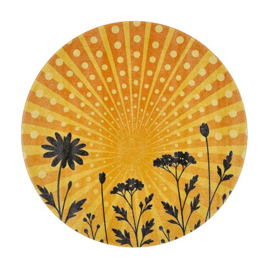 Planche À Découper Silhouette de fleur à pois dorés radieux (Devant)