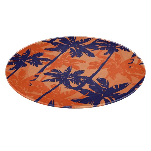 Planche À Découper Silhouette de palmier bleu, arrière - plan orange (Coin)