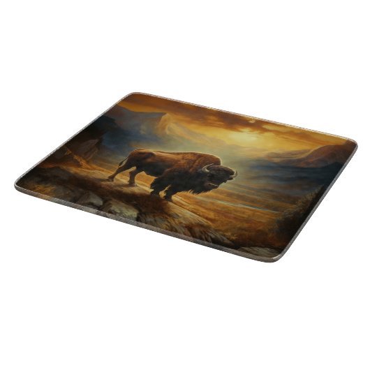 Planche À Découper Silhouette du coucher de soleil de bison de buffle (Coin)