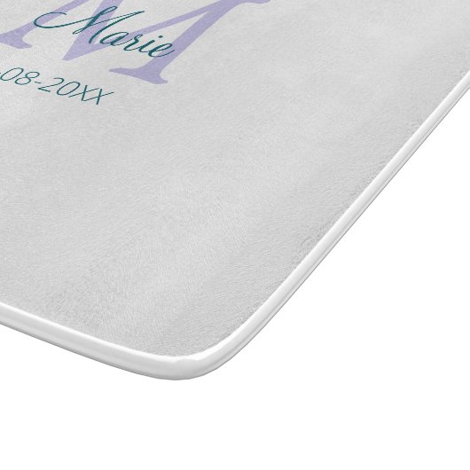 Planche À Découper simple minimum ajouter nom monogramme violet vert (Coin)