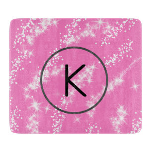 Planche À Découper simple monogramme blanc minimaliste paillettes ros