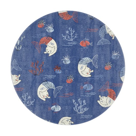 Planche À Découper Sirène de chat, motif transparent texturé. (Devant)