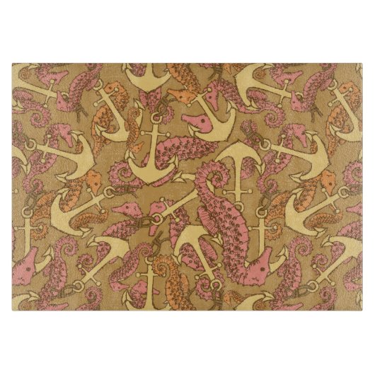 Planche À Découper Sketchy Seahorse Et Ancre Motif (Devant)