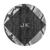 Planche À Découper Snakeskin Gris, blanc et noir Monogramme (Devant)