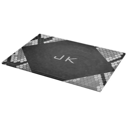 Planche À Découper Snakeskin Gris, blanc et noir Monogramme (Coin)