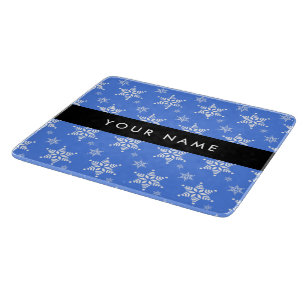 Planche À Découper Snowflakes blanc, Bleu, Votre nom, Personnaliser
