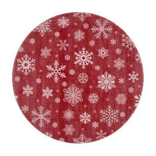 Planche À Découper Snowflakes, décoration rouge, motif de Noël.