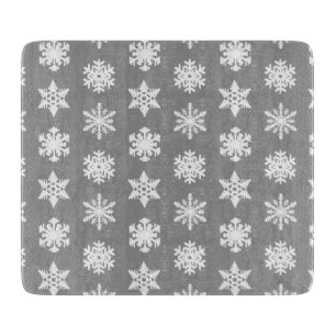 Planche À Découper Snowflakes Ikat - Gris de charbon et blanc