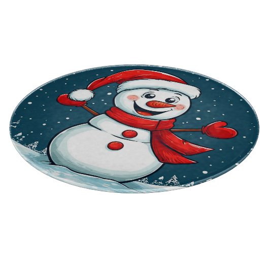 Planche À Découper Snowman joyeux à Santa Hat avec Écharpe (Coin)