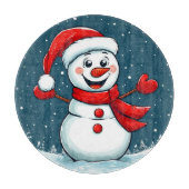 Planche À Découper Snowman joyeux à Santa Hat avec Écharpe (Devant)