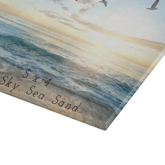 Planche À Découper Soleil, Ciel. Mer. Sable. Scène Plage  (Coin)