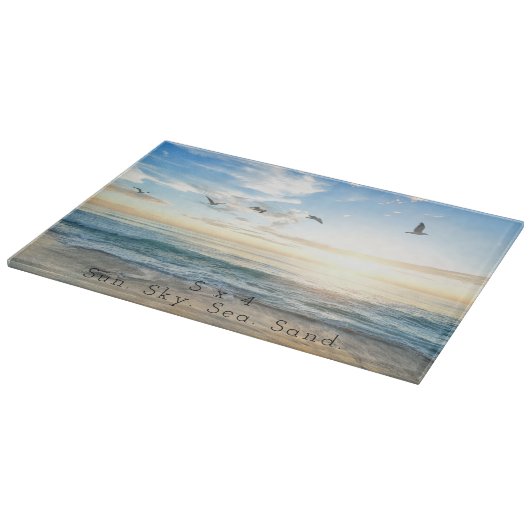 Planche À Découper Soleil, Ciel. Mer. Sable. Scène Plage  (Coin)