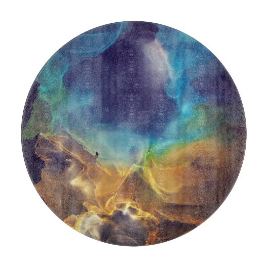 Planche À Découper Space Nebula bleu jaune Alcool art (Devant)