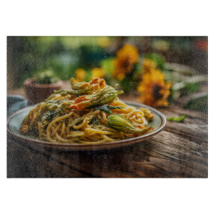 Planche À Découper Spaghetti avec fleurs de courgettes