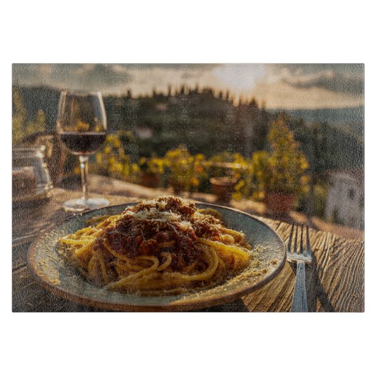 Planche À Découper Spaghetti Bolognese sur le vignoble Terrasse Table (Devant)