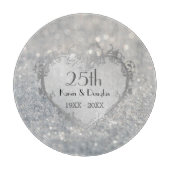 Planche À Découper Sparkle Coeur d'argent 25e anniversaire Mariage (Devant)