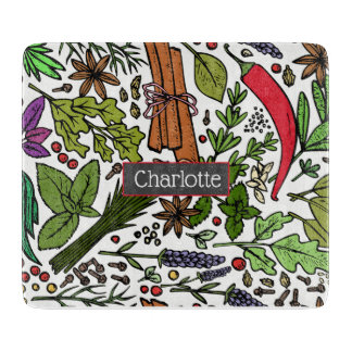 Planche À Découper Spices motif nom personnalisé blanc