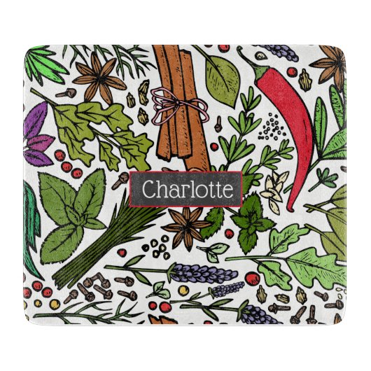 Planche À Découper Spices motif nom personnalisé blanc (Devant)