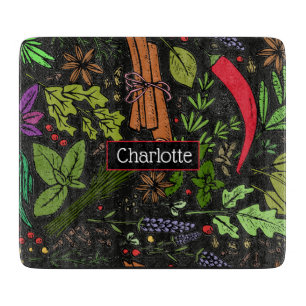 Planche À Découper Spices motif nom personnalisé noir