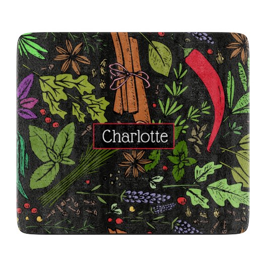 Planche À Découper Spices motif nom personnalisé noir (Devant)
