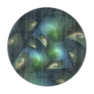 Planche À Découper Spirales Turquoise Beige Vert Abstrait Fractal Art