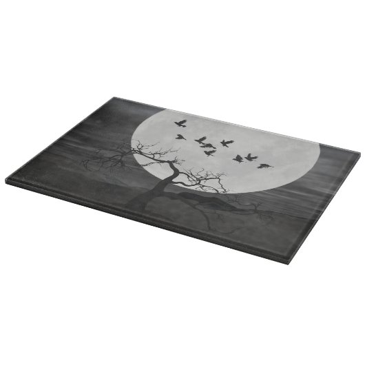 Planche À Découper Spooky Ravens Flying Against the Full Moon (Coin)