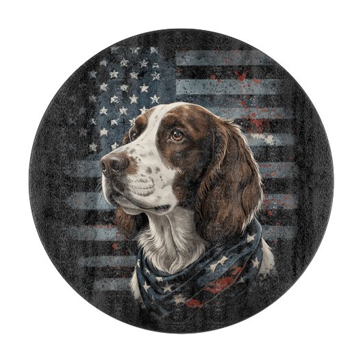 Planche À Découper Springer Spaniel Chien Drapeau Américain (Devant)