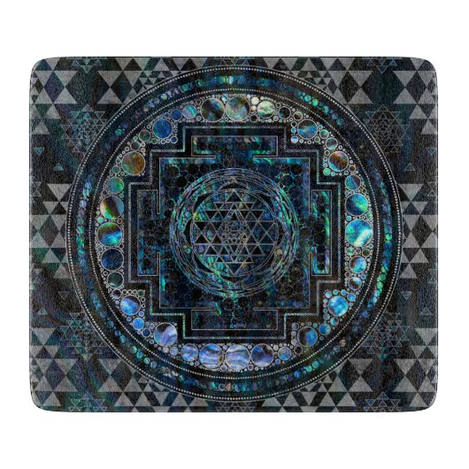 Planche À Découper Sri Yantra / Sri Chakra Abalone Shell and Silver (Devant)