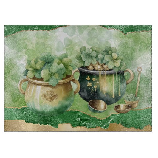 Planche À Découper St. Patrick's Day Pots of Gold Irish Clovers (Devant)