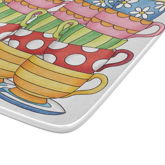 Planche À Découper Stacked Teacups Teatime Illustration (Coin)