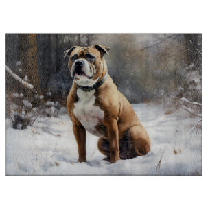 Planche À Découper Staffordshire Bull Terrier Qu'il neige Noël