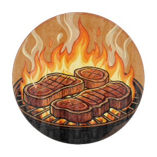 Planche À Découper Steaks grillés flammes BBQ