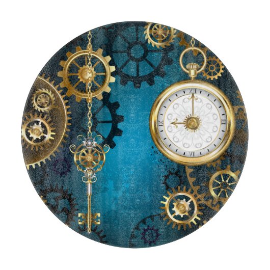 Planche À Découper Steampunk Arrière - plan turquoise avec Gears (Devant)