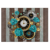 Planche À Découper Steampunk Clock and Turquoise Roses on Striped (Devant)