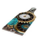 Planche À Découper Steampunk Clock and Turquoise Roses on Striped (Coin)