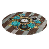 Planche À Découper Steampunk Clock and Turquoise Roses on Striped (Coin)