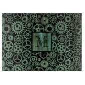 Planche À Découper Steampunk Verdigris bronze engrenages Monogramme (Devant)