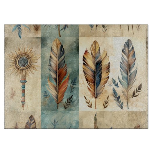 Planche À Découper Stick de médecine des plumes tribales Aztec (Devant)