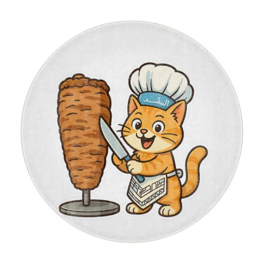 Planche À Découper Sticker Chef Chat Shawarma (Devant)